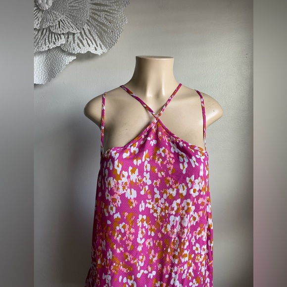 Anthropologie Pink Magenta Mini Floral Tank Dress Sundress Cocktail Halter Light - Picture 5 of 8